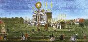 wolfgang amadeus mozart a contemporary artist s view of the structure erected in  green park for the 1749 firework display celebrating the peace of aix la chapelle. Spain oil painting artist
